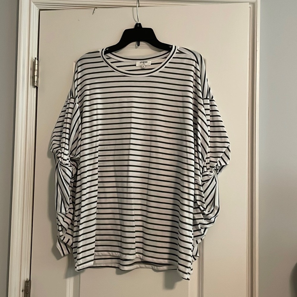 grey and white stripped shirt